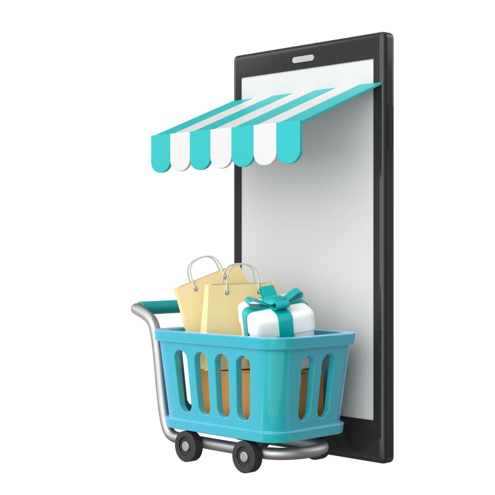 هاتف محمول وعربة تسوق