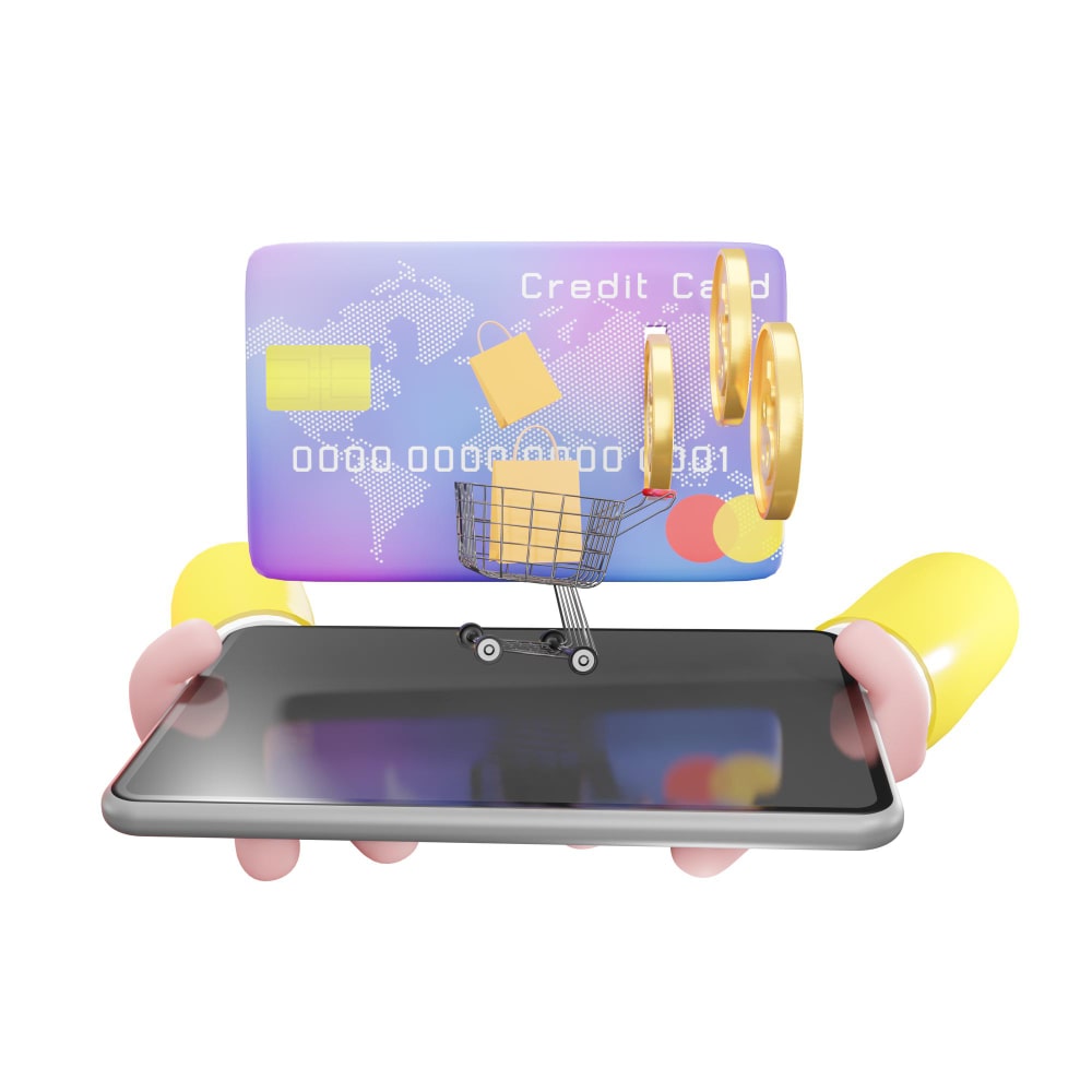 يد تمسك هاتف محمول وبطاقة ائتمان