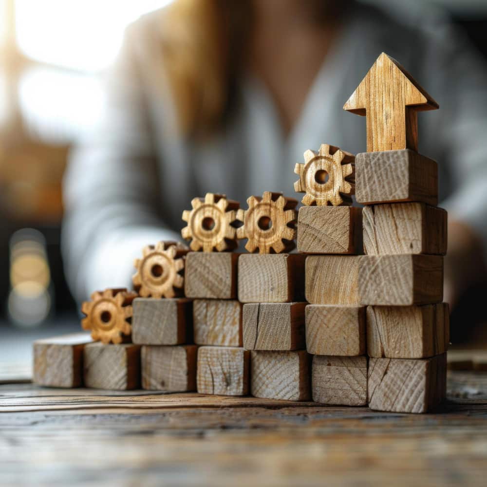 مجموعة تروس وسهم يصعد لأعلى