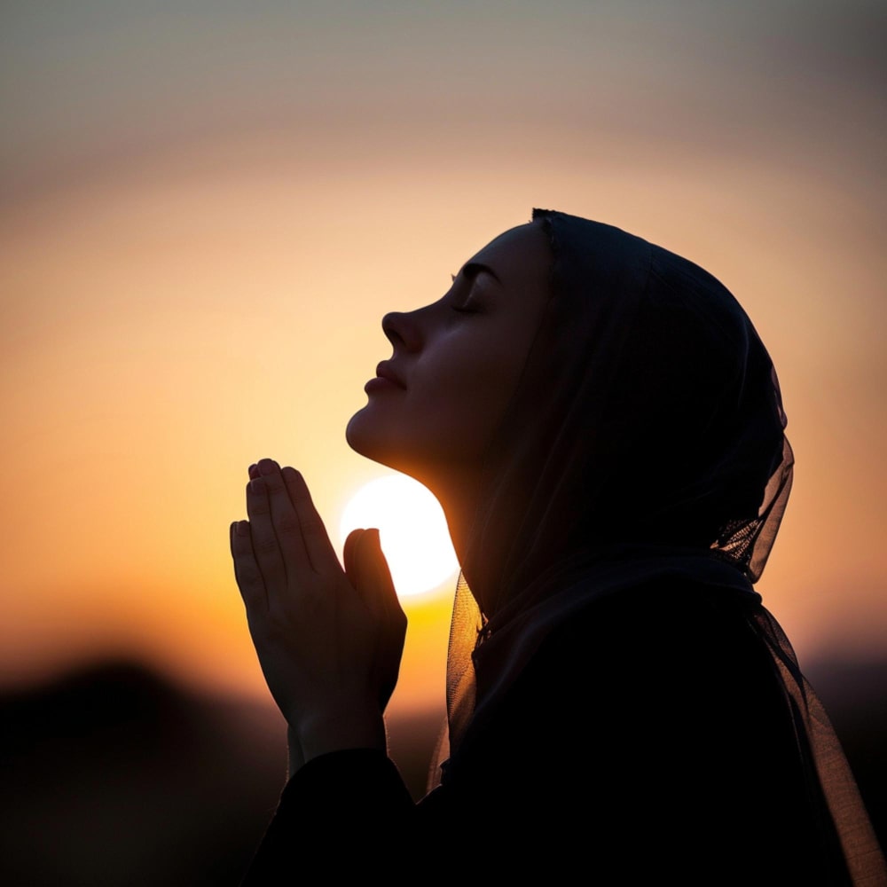 فتاة تنظر إلى السماء وتدعي