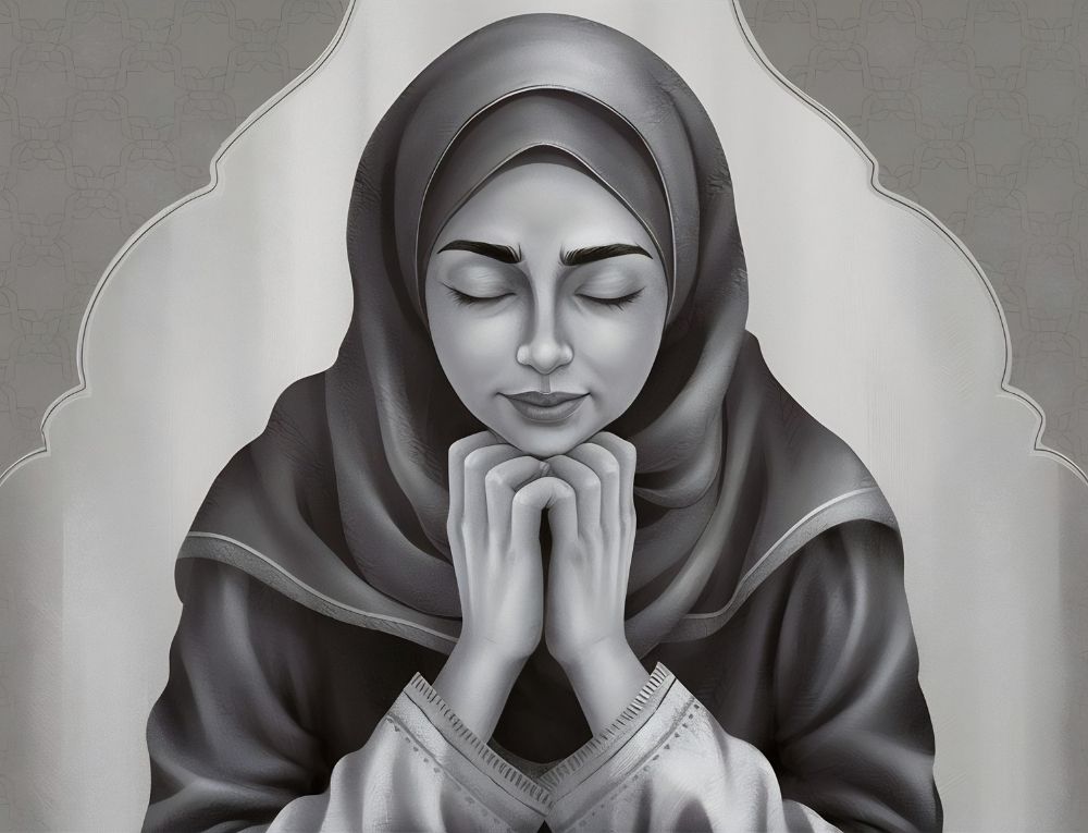 فتاة محجبة تنظر للأسفل