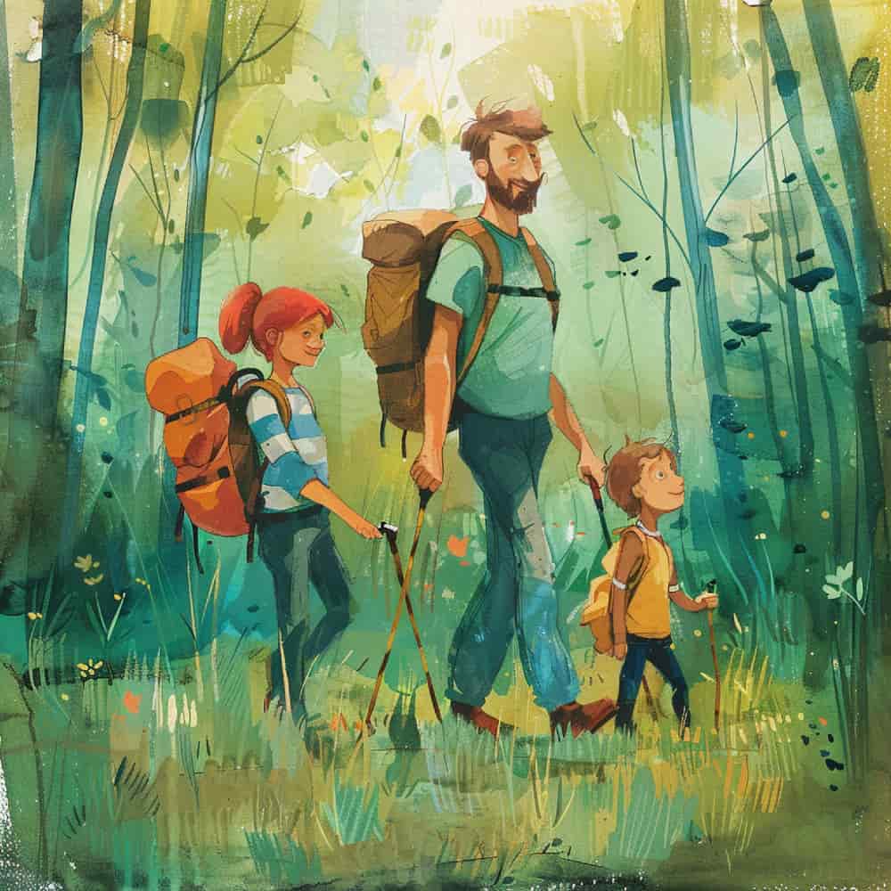 أسرة تتنزه في حديقة