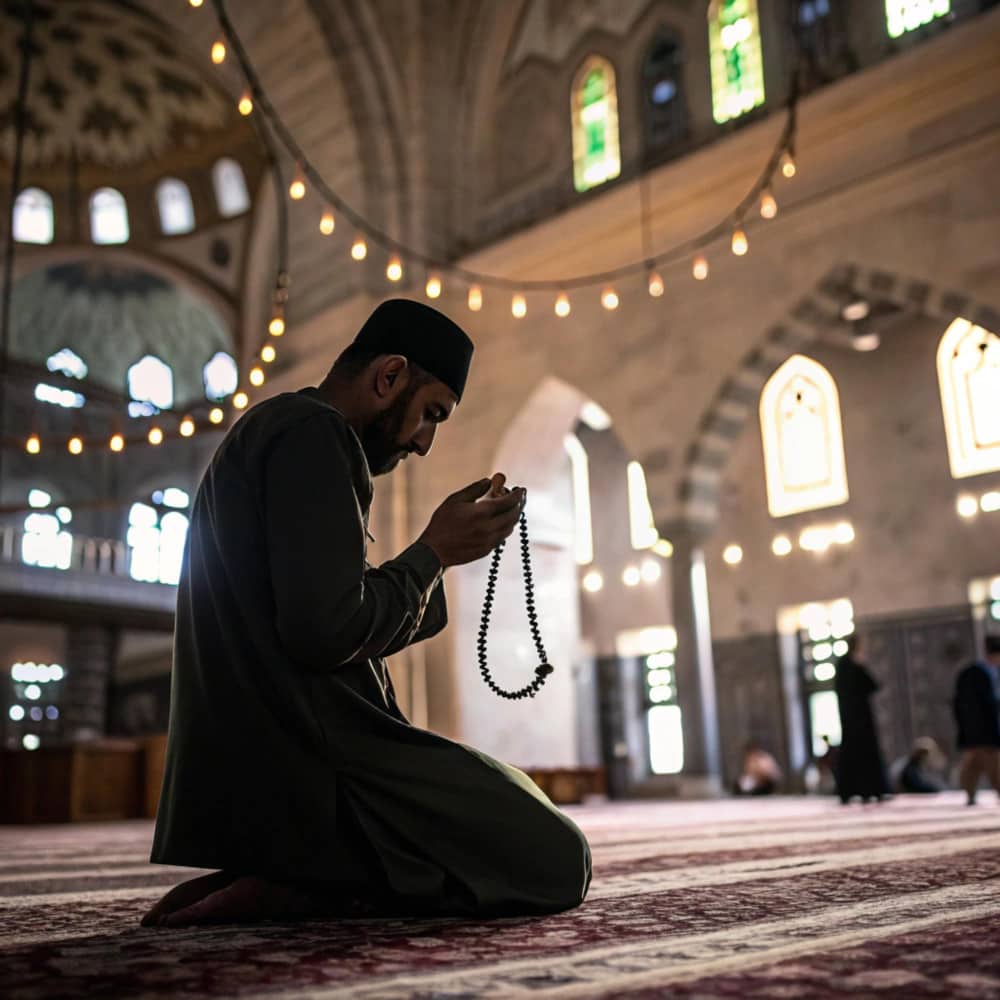 رجل يدعي في مسجد