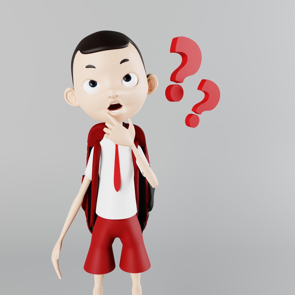 طفل يرتدي ملابس مدرسية وبجواره علامة استفهام