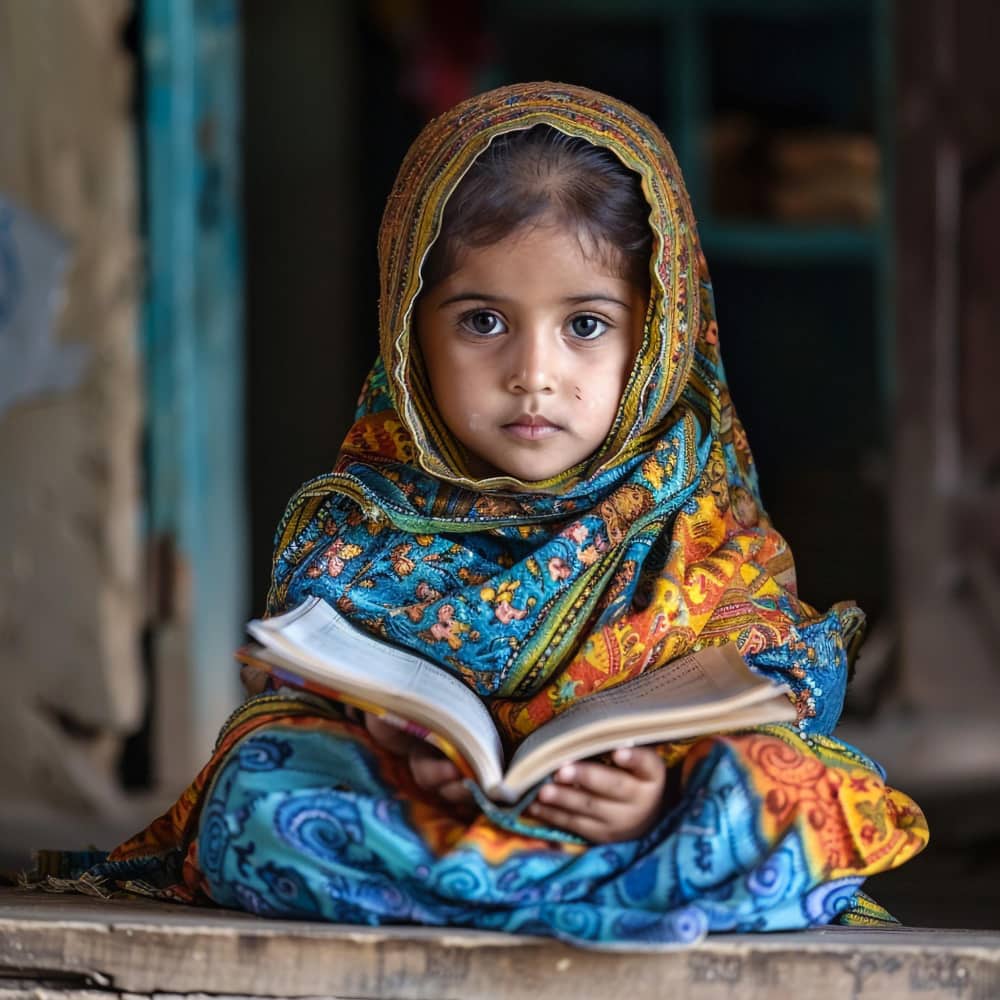 طفلة صغيرة تحمل كتاب