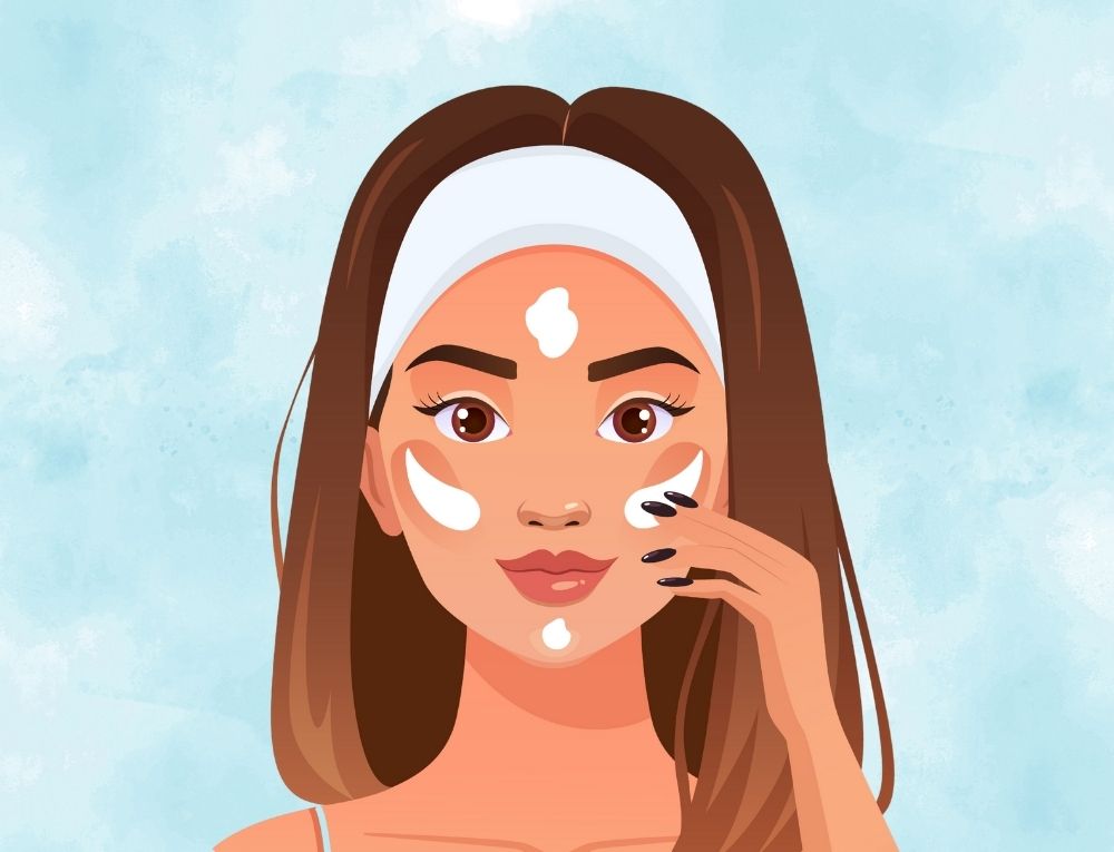 فتاة تضع منتجات عناية بالبشرة