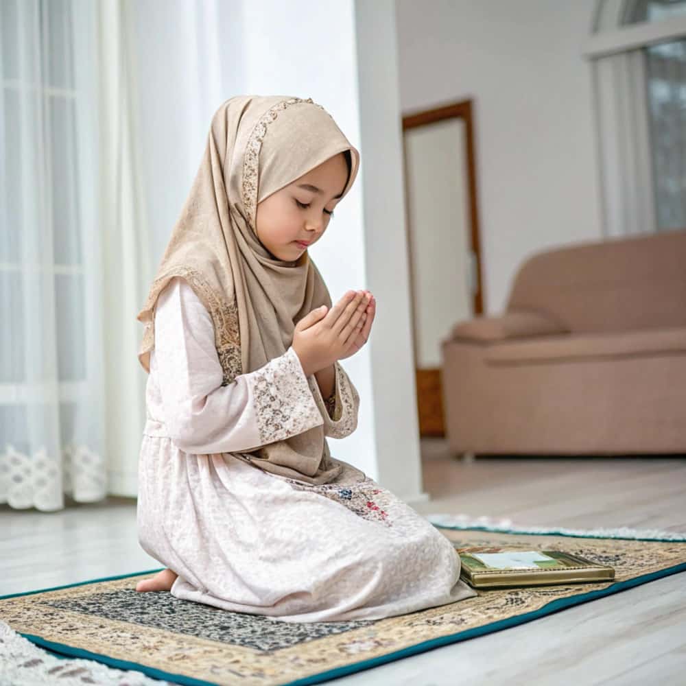 فتاة صغيرة ترفع يدها بالدعاء