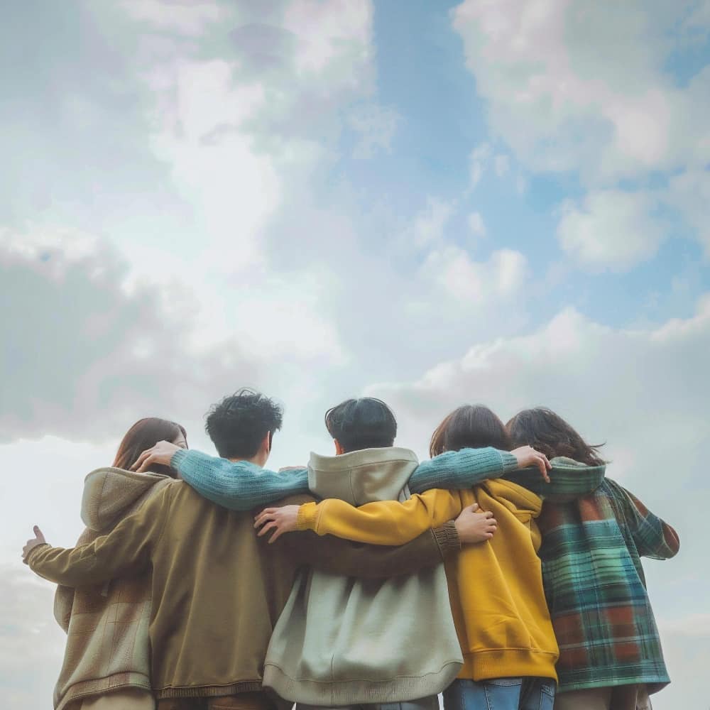 مجموعة من الأصدقاء من الخلف