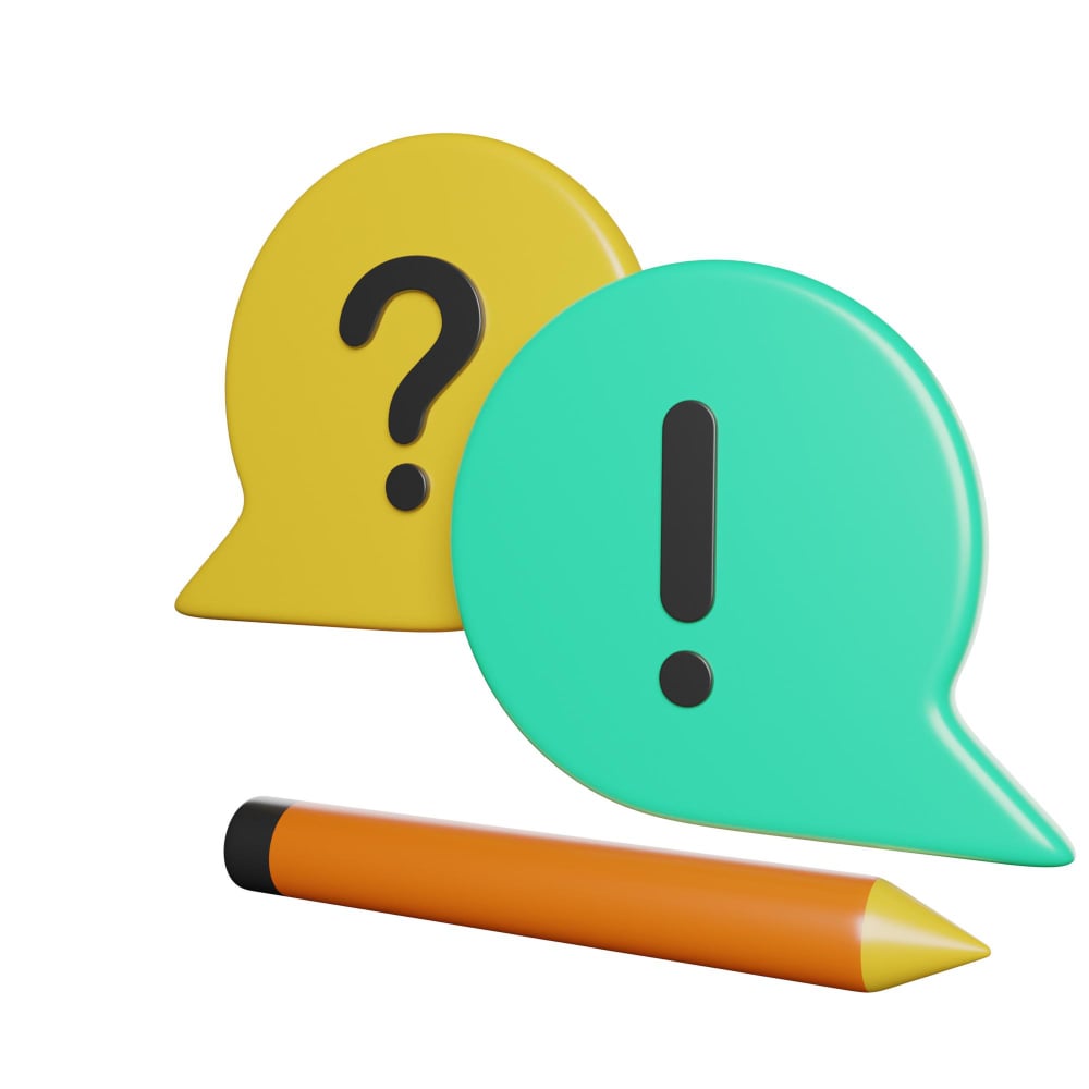 علامة استفهام مع علامة تعجب وقلم رصاص