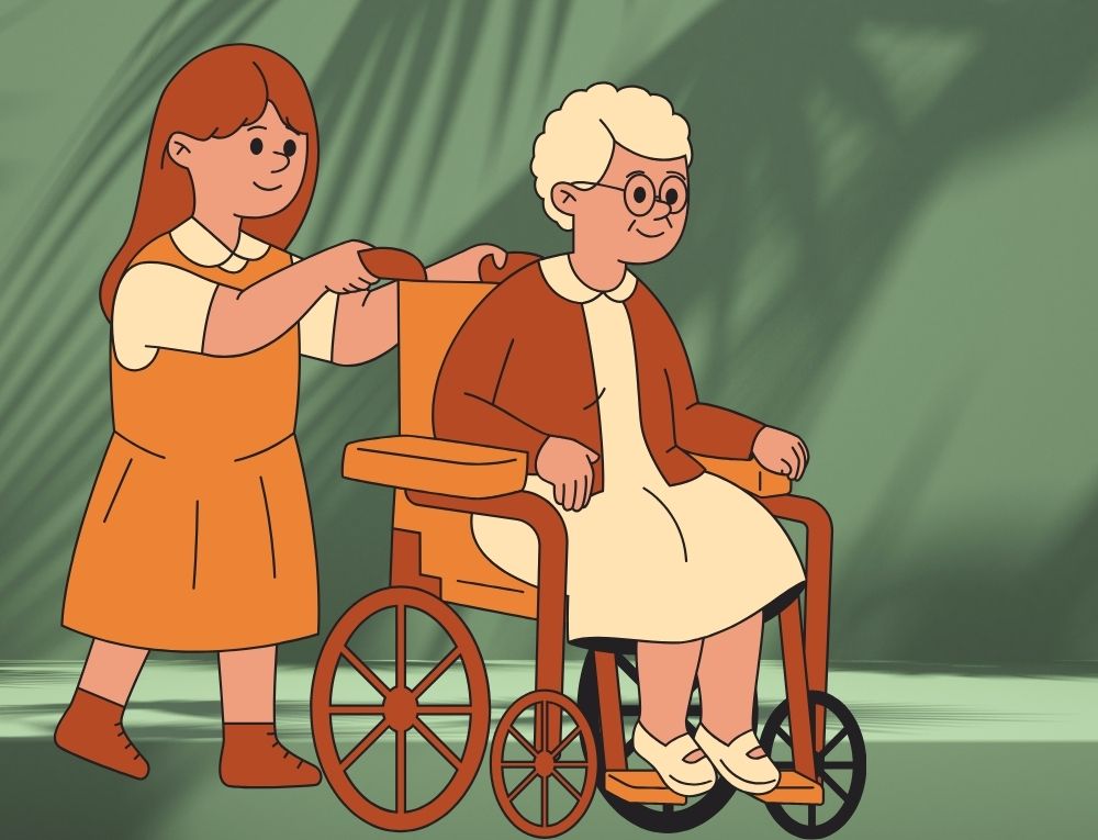 فتاة تساند امرأة عجوز