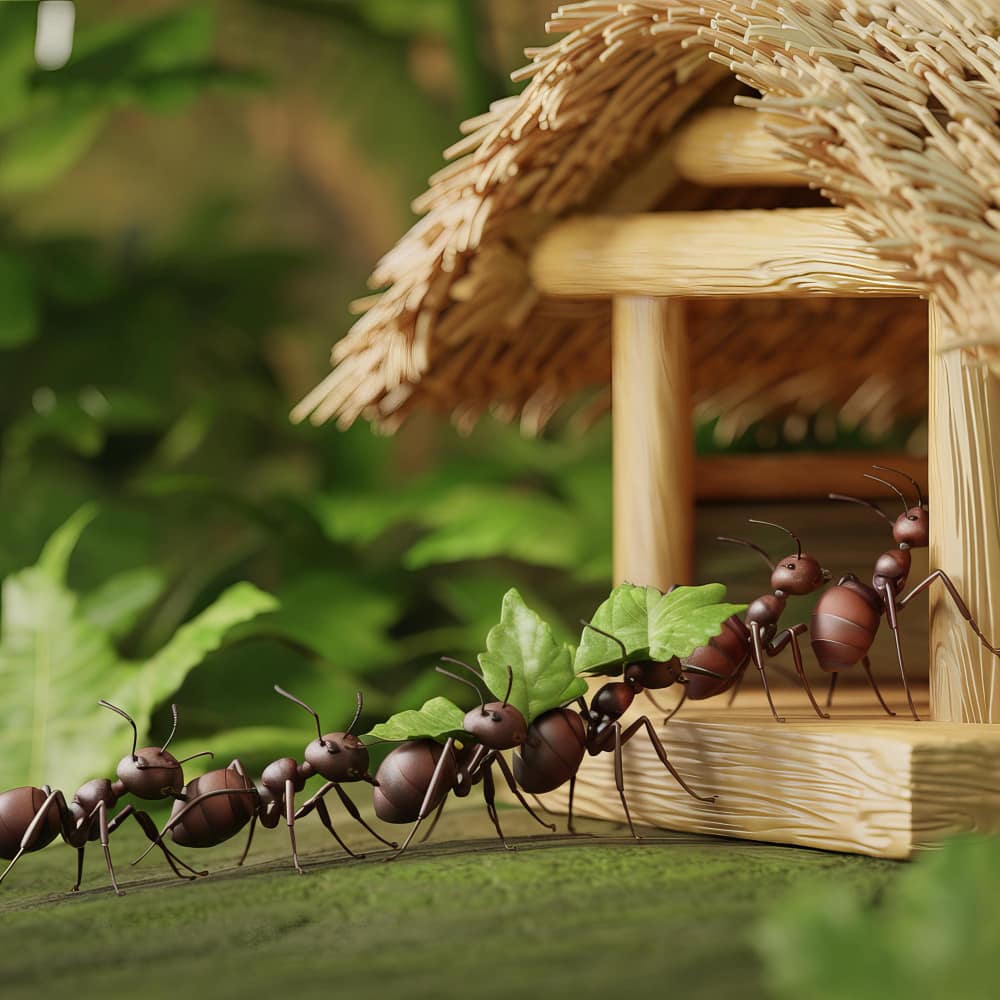مجموعة نمل يدخلون منزلهم