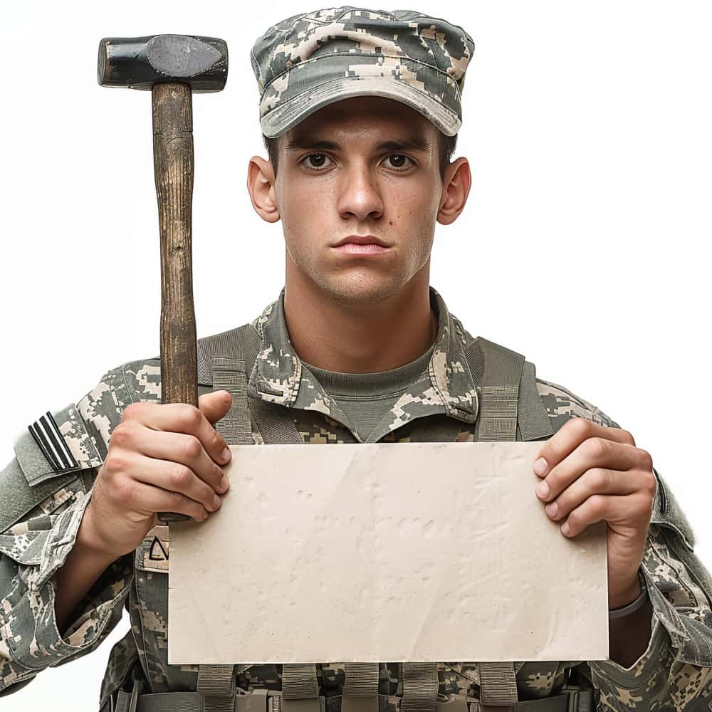 جندي يحمل لافتة