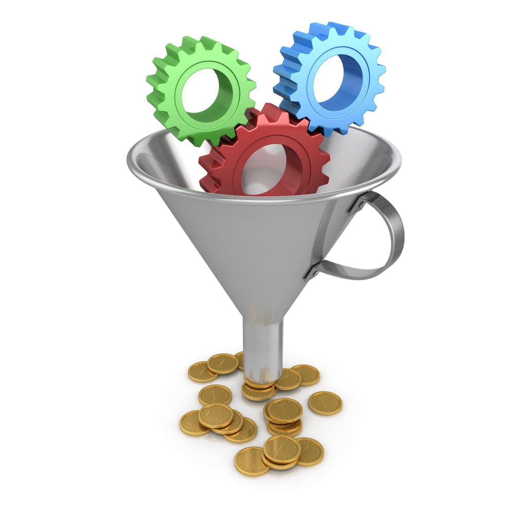 كأس يحتوي على تروس ويخرج منه نقود