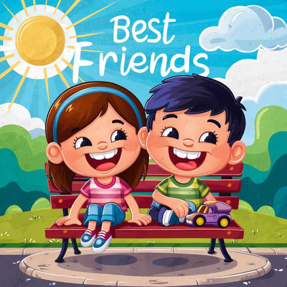 طفلان بجانب شمس وعبارة أفضل صديق