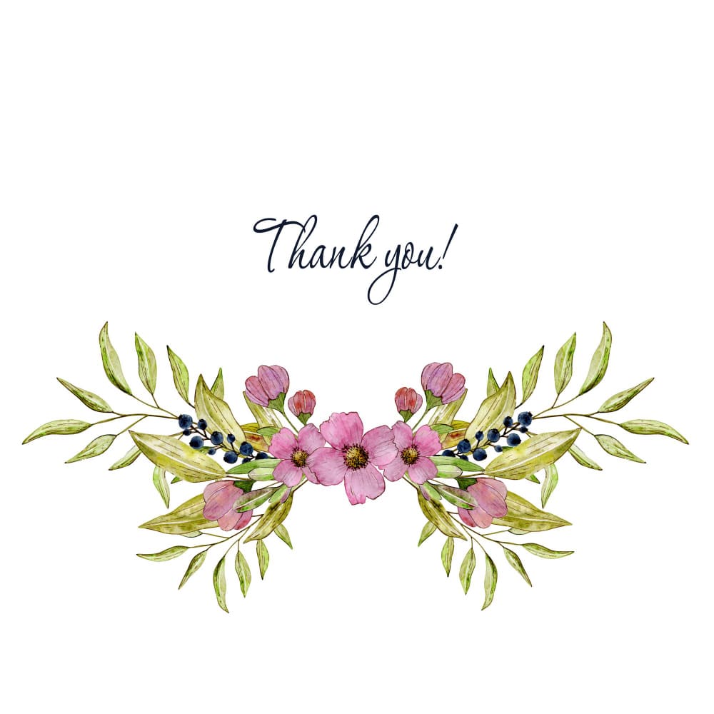 كلمة شكرًا مع مجموعة زهور