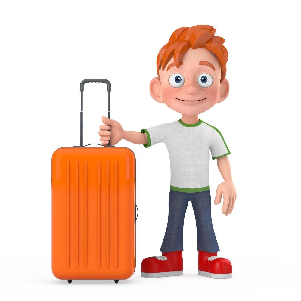 ولد يقف بجانب شنطة سفر