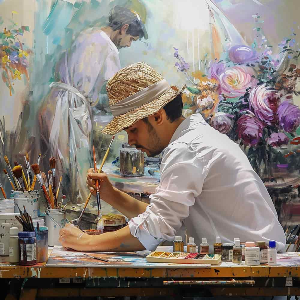 رجل يرسم لوحة رجل يرسم لوحة