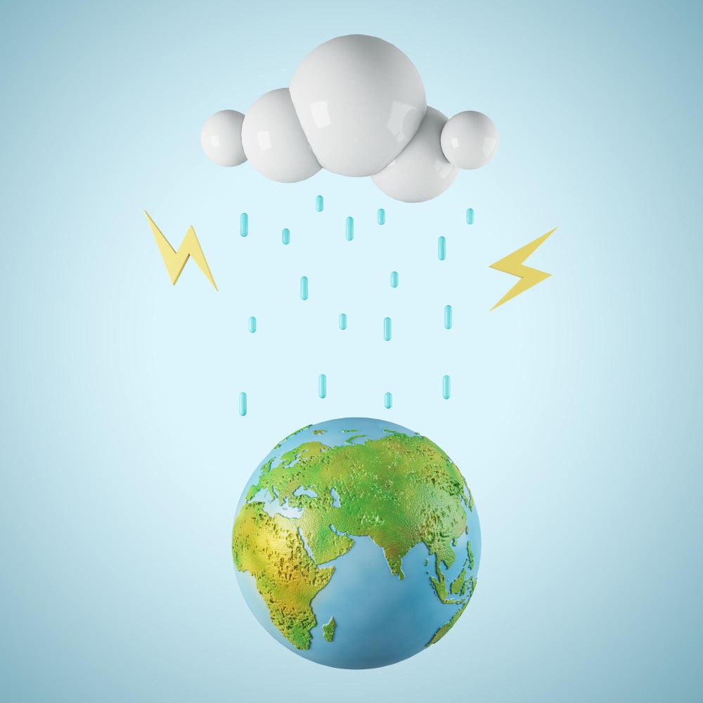 سحابة تمطر على كرة أرضية