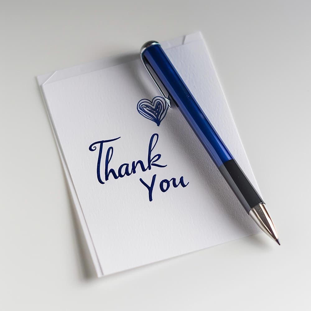 كلمة شكر بجانب قلم أزرق