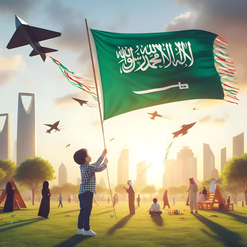 طفل يرفع العلم السعودي