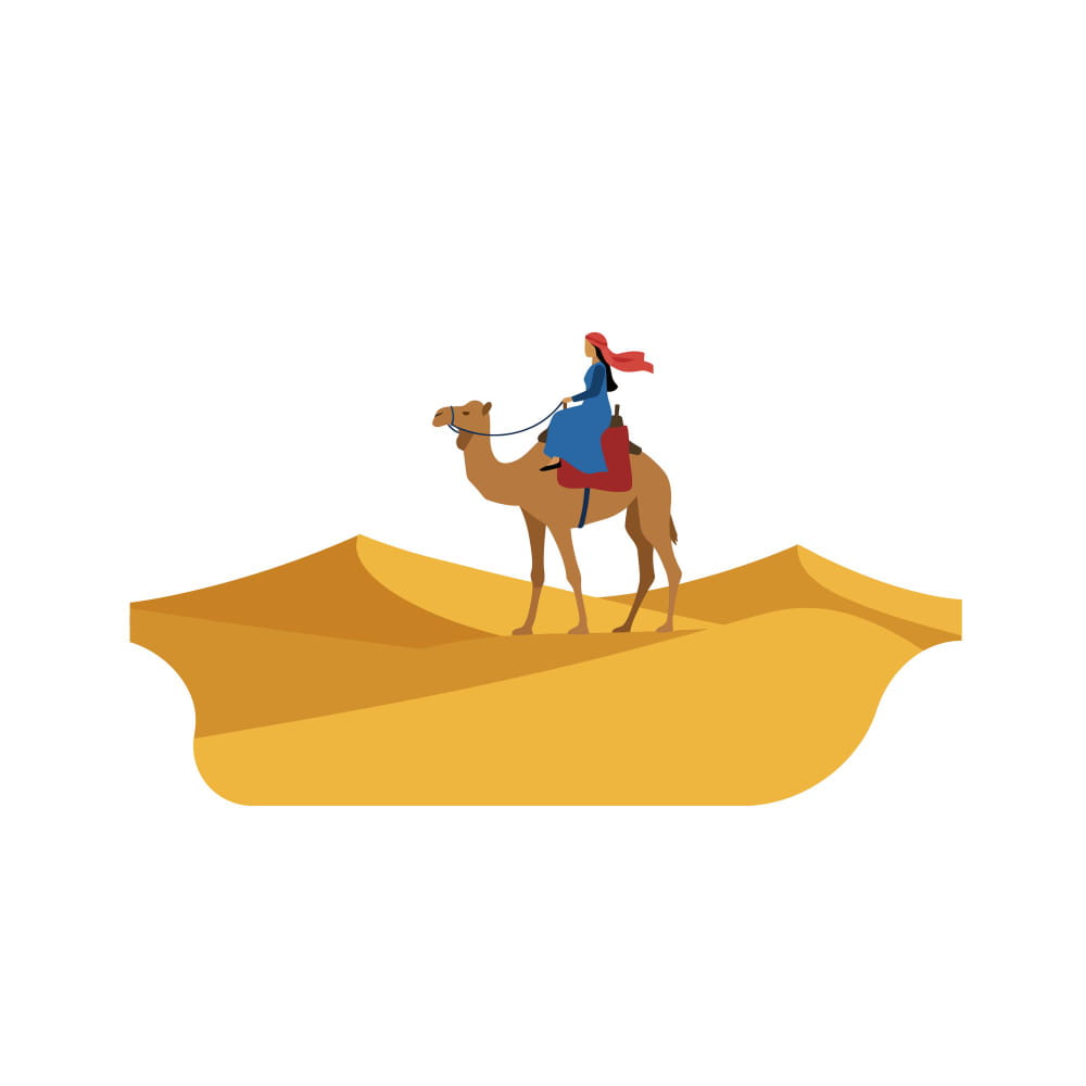 فتاة تركب على جمل