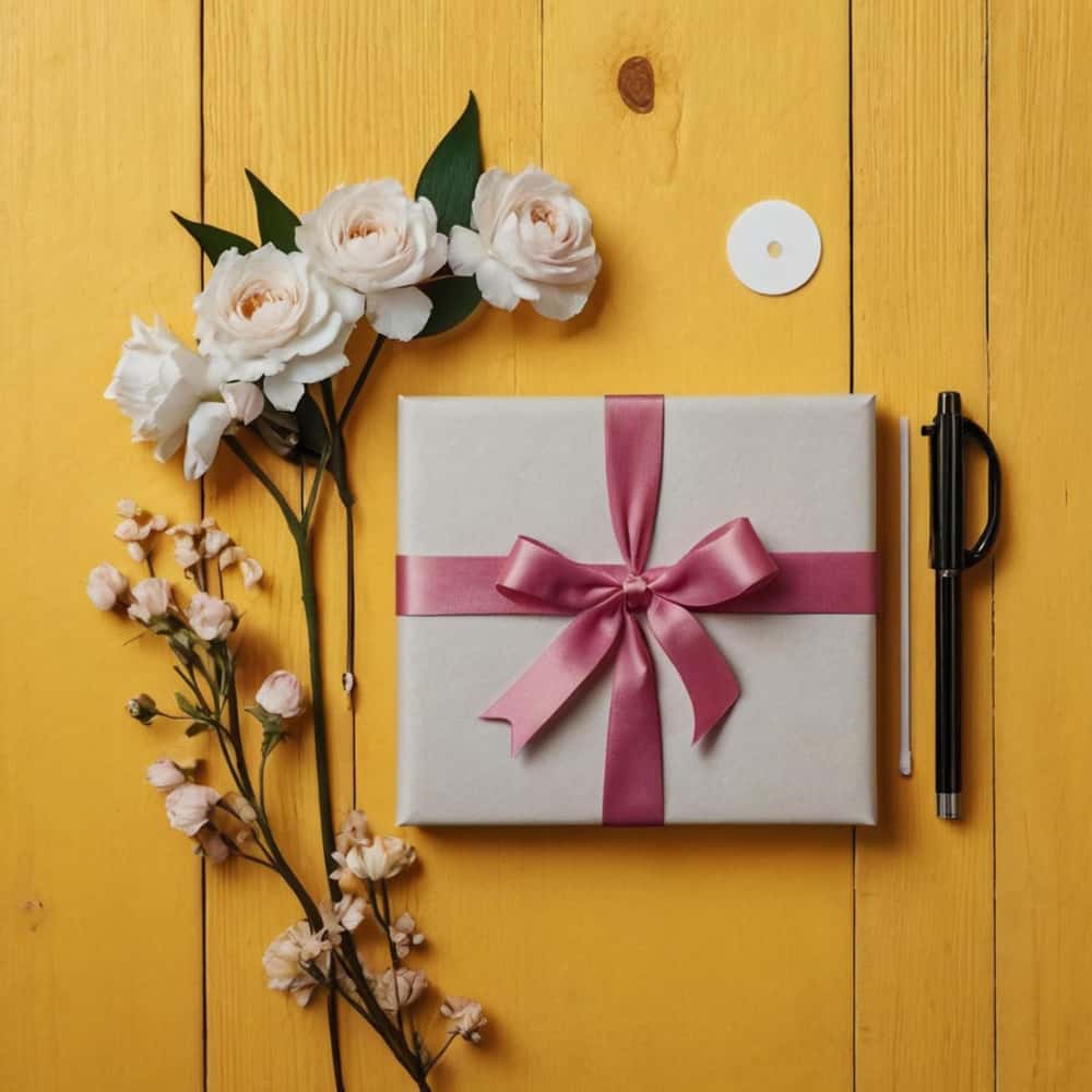 هدية بجانب مجموعة من الزهور هدية بجانب مجموعة من الزهور