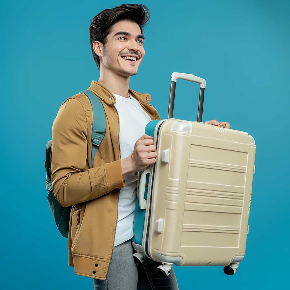 شاب يحمل شنطة سفر