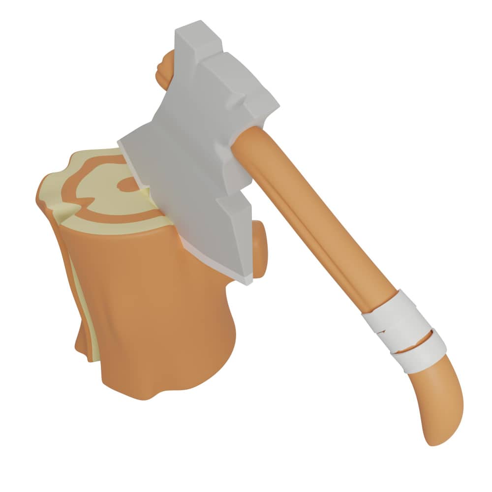 فأس وقطعة خشبية