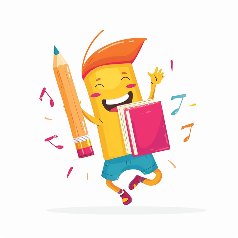 مجسم مضحك يحمل كتاب وقلم