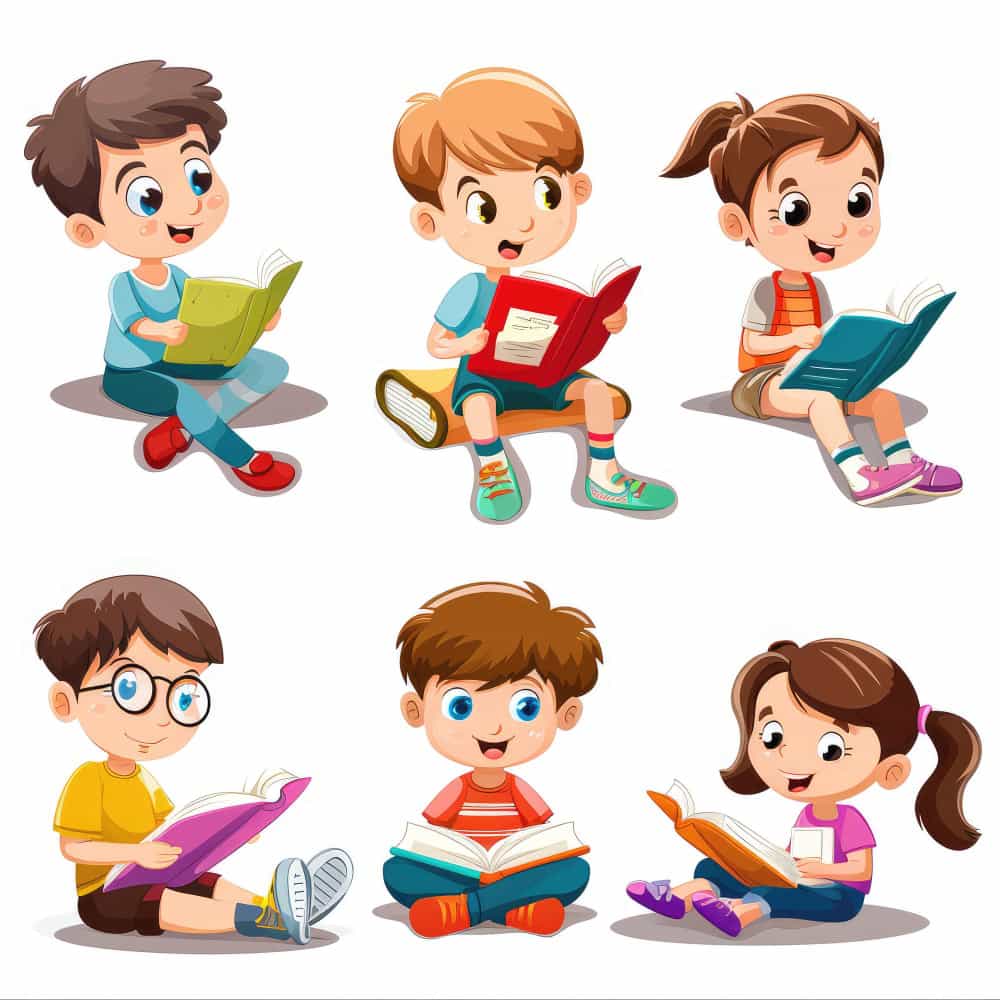 مجموعة أولاد يحملون كتب ملونة