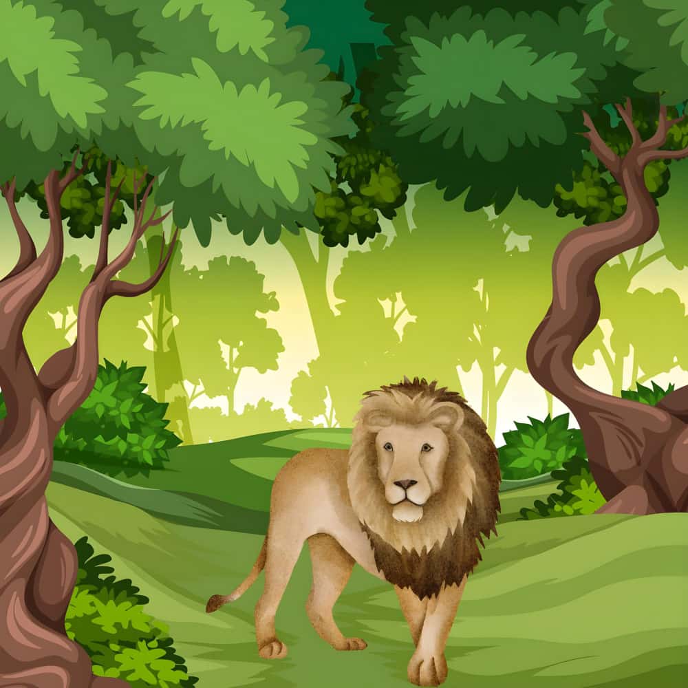 رسم لأسد في الغابة رسم لأسد في الغابة