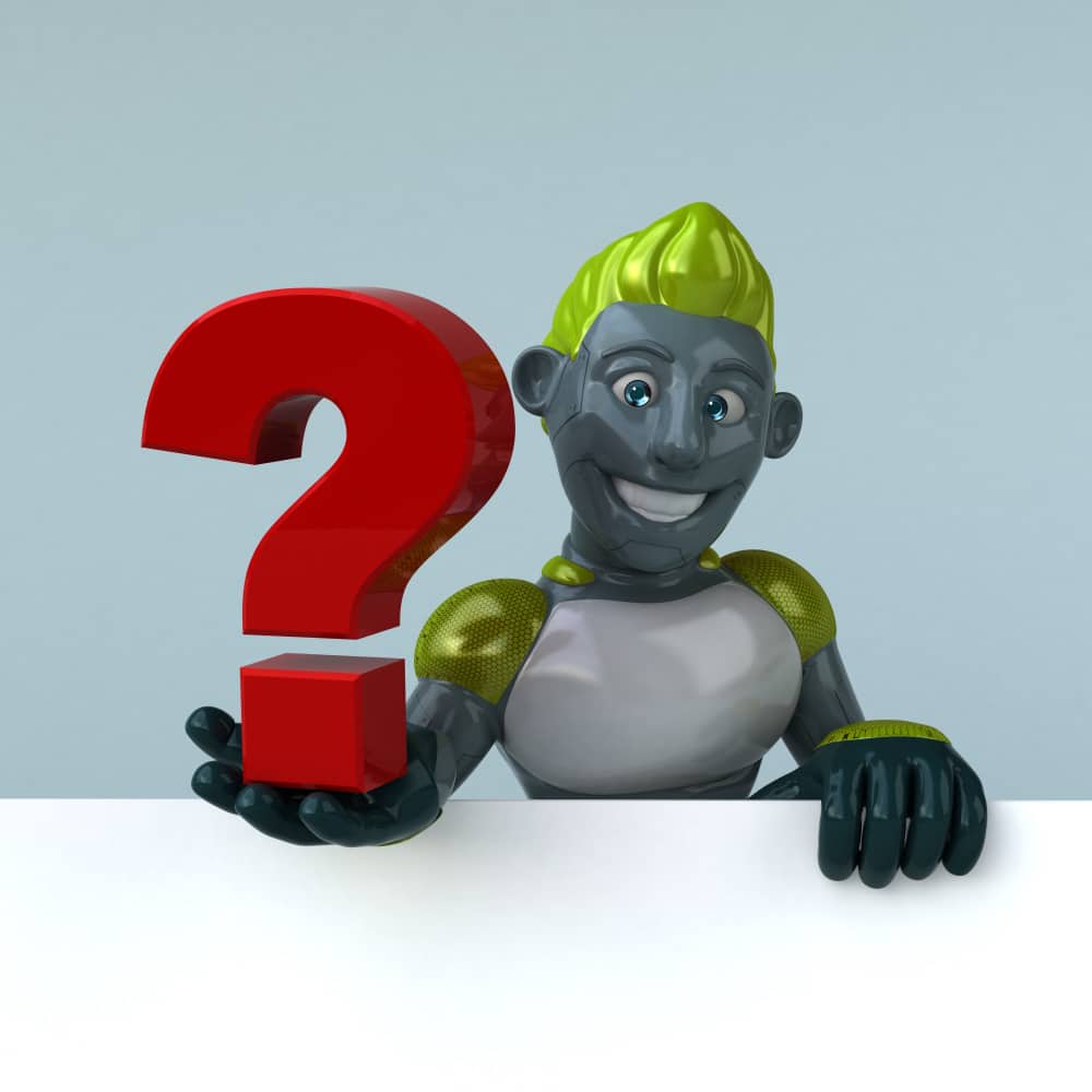 مجسم لشخص يضحك ويحمل علامة استفهام