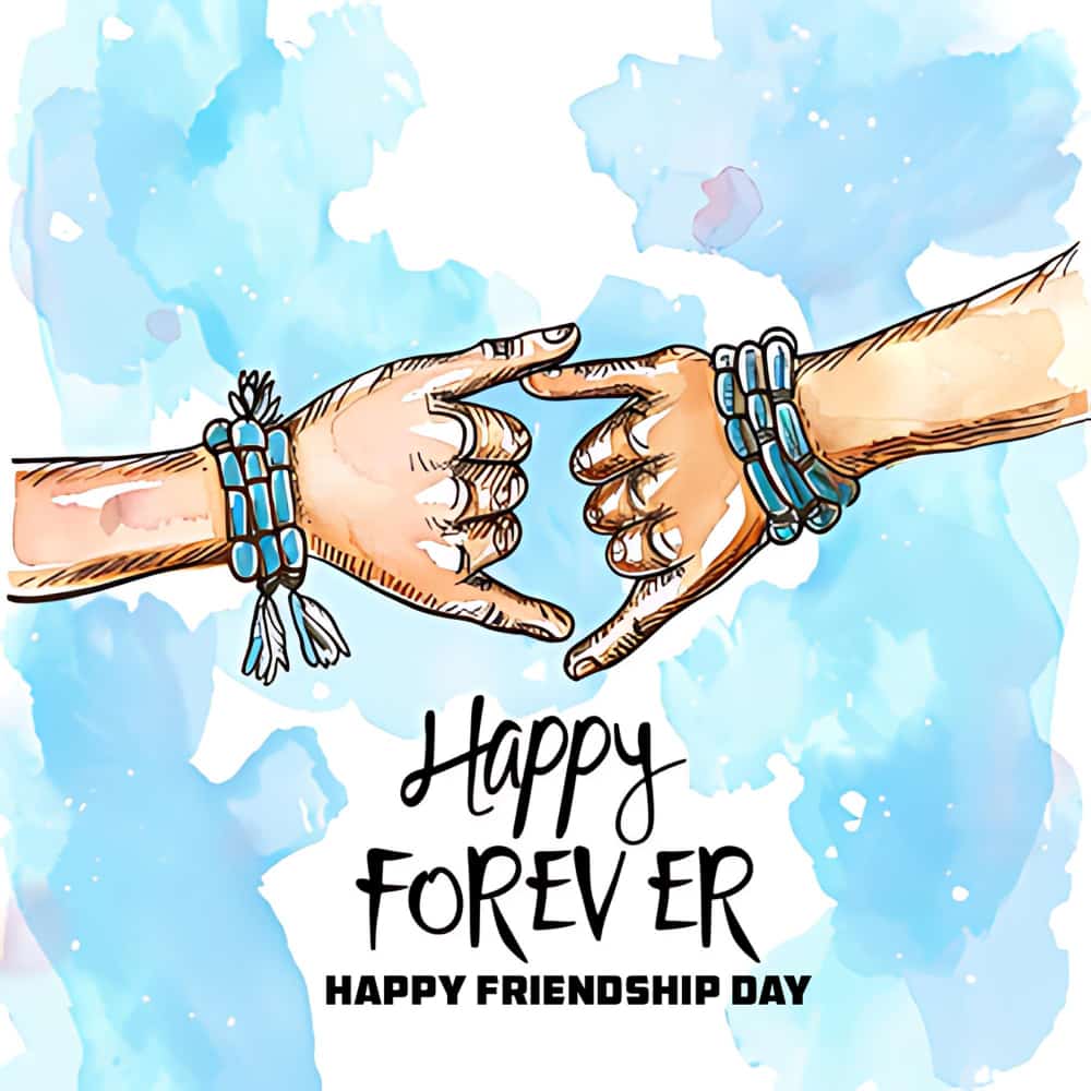 يد أصدقاء بجانب عبارة سعادة للأبد